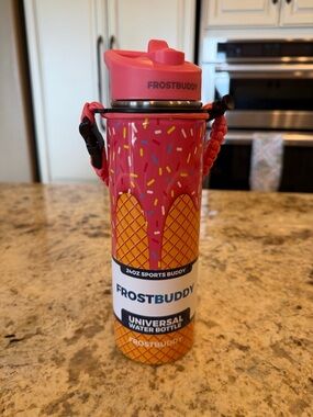 Frost Buddy Pink Ice Cream Cone Sport Water Bottle with Carry Strap